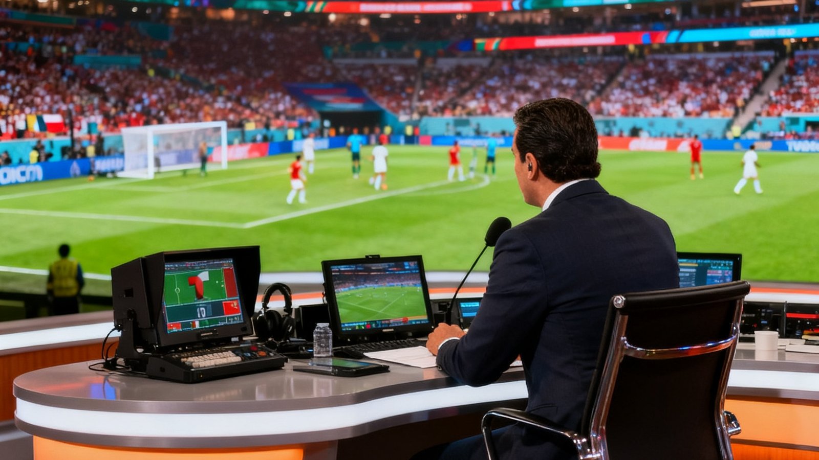 Telemundo直播间西语解说员正在分析美加墨世界杯比赛